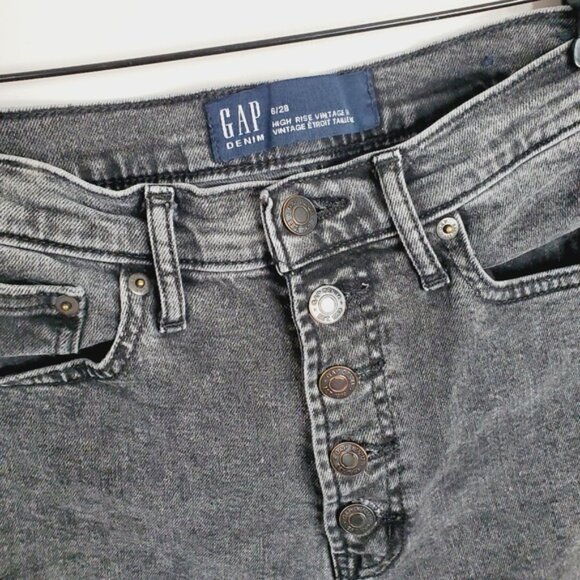 Gap High Rise Button Fly Retro Vintage Slim Straight Grey Jeans 28 - Picture 3 of 10